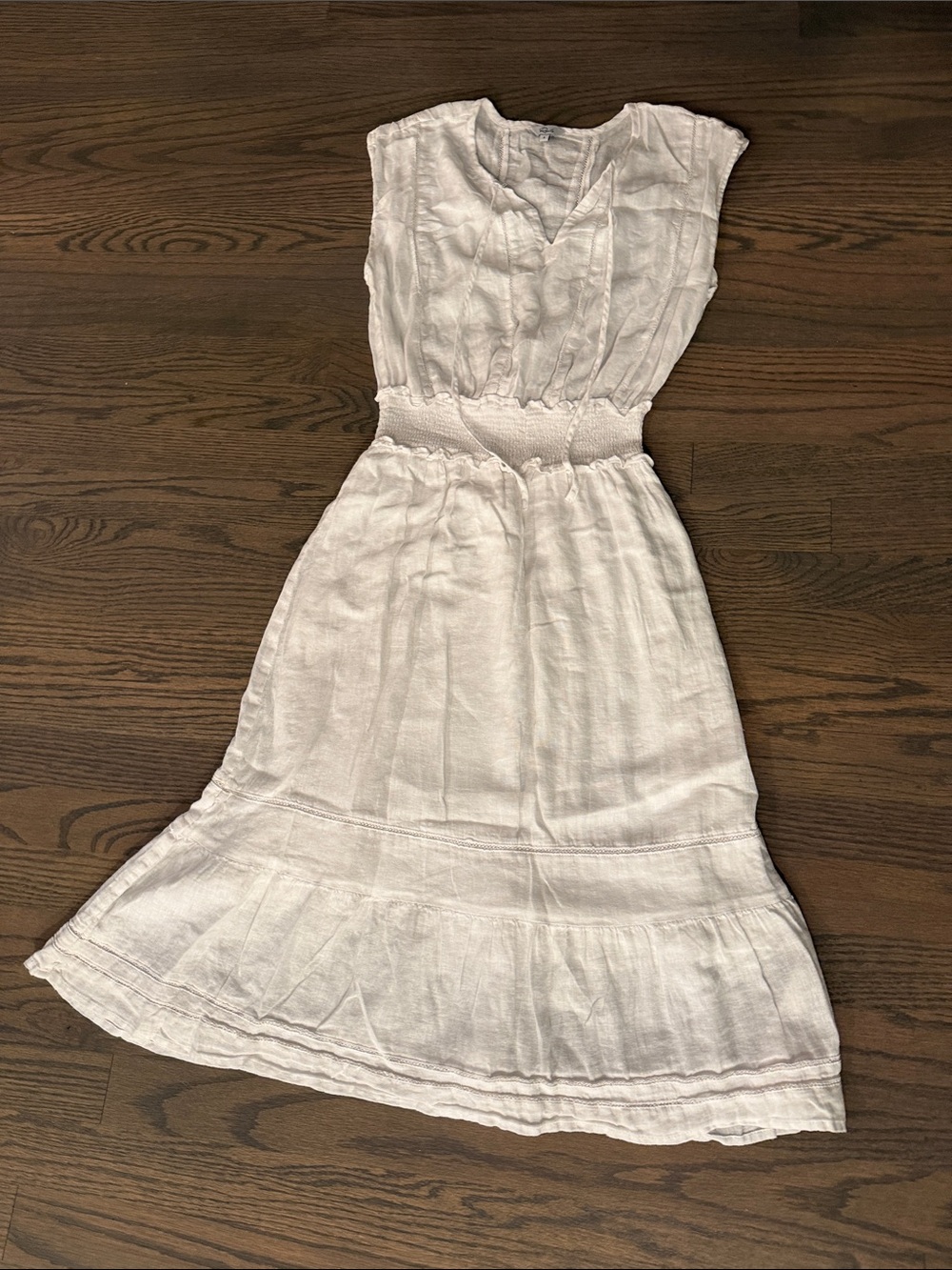 Rails White Smocked-Waist Midi Dress